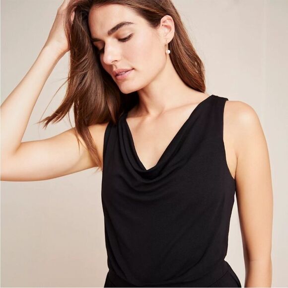 Anthropologie Maeve Women's Brianne Cowl Neck Dress Black Jersey Knit Sz. Medium - Picture 2 of 13